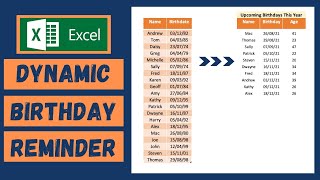 Create a Dynamic Birthday Reminder Table Easily in Excel  Tutorial [upl. by Abibah]