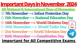 Important Days of November 2024  National and International Days of November 2024  Important Days [upl. by Seow622]