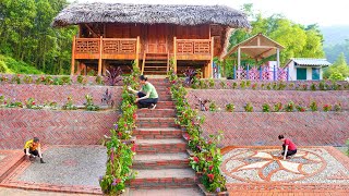 TIMELAPSE VIDEO Building Long Stairs And Front Yard With Many Bricks Alone BUILD LOG CABIN [upl. by Danila190]