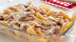 PASTA AL FORNO CON FUNGHI SPECK E SCAMORZA  Super filante [upl. by Sutelc554]