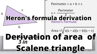 Herons formula derivation proof using Pythagoras theorem [upl. by Ethban704]