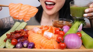 SALMON SASHIMI CAKE ASMR EATING SOUNDS NO TALKING  SASASMR [upl. by Berkly]