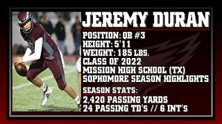 Jeremy Duran QB Sophomore Highlights [upl. by Alviani]