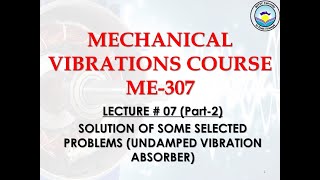 Lecture  07  Solution of Some Selected Problems Undamped Vibration Absorber Part2  Fall 2020 [upl. by Egap475]