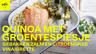 Fris quinoa recept met groentespiesjes gebakken zalm amp citroengras vinaigrette ​ Sofie Dumont [upl. by Daza470]