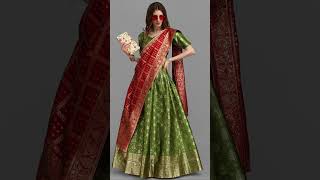 Olive Green Red Semi Stitched Lehenga Unstitched Blouse With Dupatta lehenga dupatta blouse [upl. by Yhtak411]