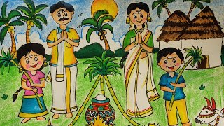 drawing of Pongal festival step by step how to draw pongal celebration pongal festival drawing [upl. by Baiel]