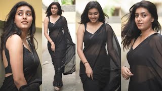 Phani Poojitha Posing Transparent Black Plain Saree Paired with Matching Black Blouse Fashion Looks [upl. by Londoner]