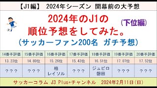 【2024年：J1の順位予想をしてみた。】3回目は下位編。降格予想が多いのは東京V・湘南・磐田・柏・札幌など！？ サッカーファン200名のガチ予想 [upl. by Chelsie]