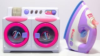 Twin Tub Toy Washing Machine with Iron Laundry Playset Unboxing and Review [upl. by Andaira530]