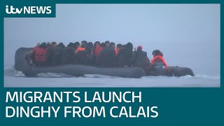 Up to 50 migrants launch dinghy from Calais beach unhindered by French police  ITV News [upl. by Gathers572]