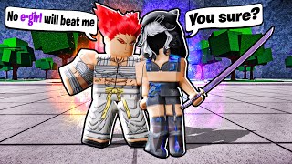 Trolling as AN EGIRL in Roblox The Strongest Battlegrounds [upl. by Ardnasyl172]