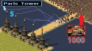 5 Paris Towers vs 1000 Conscripts  Bridge test  Red Alert 2 [upl. by Gae]