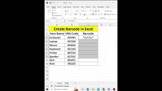 Create Barcode in Excel  barcode barcodescanners excel excelbarcode createbarcode shorts ai [upl. by Ayotaj]