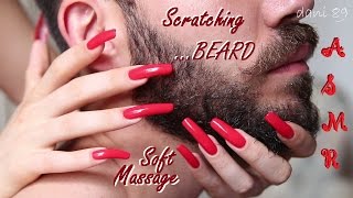 👂 ASMR 🔊 💤 SCRATCHING BEARD  soft MASSAGE  long natural nails in RED NAIL POLISH 🎧 so relaxing [upl. by Nashbar451]