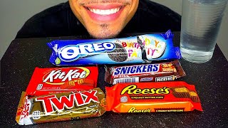 ASMR OREO SNICKERS TWIX REESES KIT KAT BIRTHDAY PARTY CHOCOLATE COOKIES BARS EATING SOUNDS JERRY CA [upl. by Kwei279]