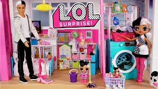 Barbie LOL Family Dollhouse Cleaning Morning Routine  Titi Toys Dolls [upl. by Elleda]