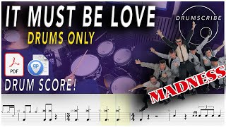 It Must Be Love DRUMS ONLY  Madness  Drum SCORE Sheet Music PlayAlong  DRUMSCRIBE [upl. by Domeniga]