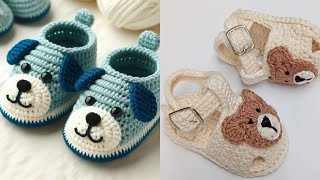 crochet baby booties knitted baby booties diy how to style cartoon baby shoea [upl. by Dnalkrik821]