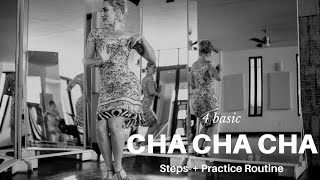 4 Basic Cha Cha Cha Steps  Practice Routine [upl. by Roma277]