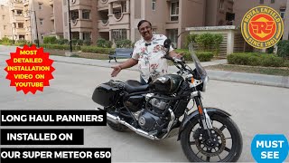 Step By Step installation of the Long Haul Panniers in the Super Meteor 650  😎😎😎 Vlog No 568 [upl. by Anib]