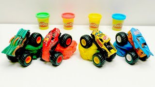 MONSTER JAM  HOT WHEELS  MONSTER TRUCKS  PLAY DOH [upl. by Akeenahs]