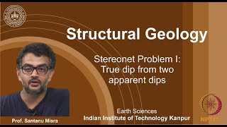 IITK NPTEL Structural GeologyLAB 02 Stereonet True dip from apparent dips Prof Santanu Misra [upl. by Ahsita]