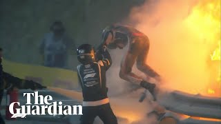 Romain Grosjean walks away from fiery F1 crash in Bahrain Grand Prix [upl. by Nob]