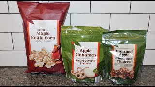 Aldi Drizzled Maple Kettle Corn Apple Cinnamon Yogurt Pretzels Caramel Apple Chocolate Clusters [upl. by Nester]