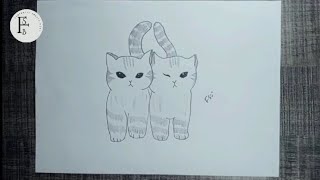 Create Two Beautiful Cats Sketch Drawing With Pencil Step By Step Fantastic Sketch Book [upl. by Yrellih]