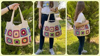 Kolay Tığ İşi Yazlık 19 Motifli Çanta Yapılışı  Örgü Çanta Modelleri  Granny Square Crochet Bag [upl. by Staten542]