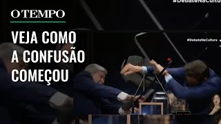 Datena agride Marçal com cadeira durante debate em São Paulo [upl. by Jentoft836]