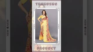 Womens Satin Patta Printed Saree With Unstitched Blouse Yellow [upl. by Marcellina]