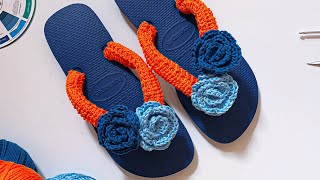 Chinelo com alça e flor de crochê Dueto de Flores [upl. by Wailoo]