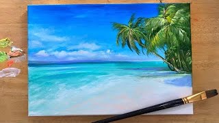 ACRYLIC PAINTING TUTORIAL  HOW TO PAINT A TROPICAL BEACH🌴 STEP by STEP🌴🎨 [upl. by Hamilton]