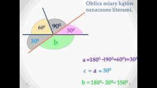 Obliczanie miar kątów przyległych i wierzchołkowych  przykład [upl. by Airdnoed451]