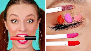 FUNNY DIY MAKE UP HACKS AND TIPS  Cool And Simple Girly Ideas by 123 GO [upl. by Mayhew]