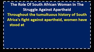 the role of south african woman in the struggle against apartheid pdf [upl. by Akialam]