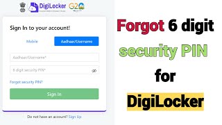 Forgot 6 digit security PIN for DigiLocker  Forgot Security PIN [upl. by Monah]