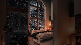 Cozy cottage with a large window in the early evening of snow relax ambience blizzard [upl. by Blaise]