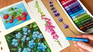 🌷Creating beautiful BOTANICAL illustrations with Oil Pastels  1H Draw with Me [upl. by Chariot]