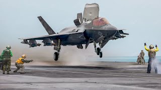 US Advanced Stealth Jet Takes Off from UK Largest Aircraft Carrier at Sea [upl. by Watkins]