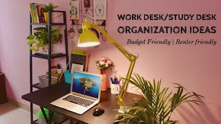 Study TableWork Desk OrganizationMakeover Ergonomic  Renter Friendly  Budget Friendly [upl. by Bea]