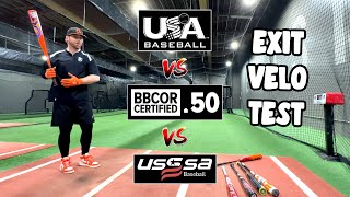 BBCOR vs USSSA vs USA Baseball Bat  Exit Velocity Comparison [upl. by Siddra985]