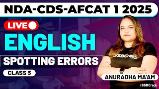 NDACDSAFCAT 1 2025 Exam English Live  Spotting Errors  Class 3 [upl. by Anaidiriv]