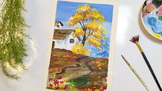 Fall Landscape Painting  Autumn painting  Tasmias Arttopia [upl. by Aleece]