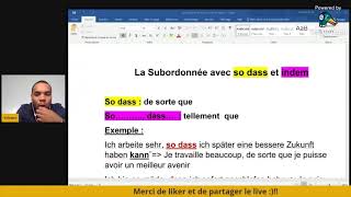 Cours dallemand A1 B2 Comment former la subordonnée avec quotSo dassquot Live Facebook 2906 Extrait 1 [upl. by Atsirk]