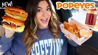 Popeyes Mukbang New Menu Items TRUFF X POPEYES [upl. by Elleivad]