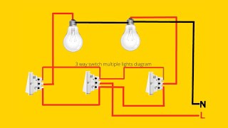 3 way switch multiple lights diagram  Turn on and off two bulbs from three places [upl. by Kathryne]