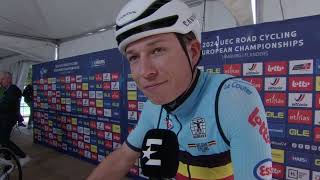 Jasper Philipsen  Interview at the start  UEC Championships LimbourgFlanders 2024 [upl. by Aihsekyw]